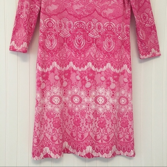 DONNA MORGAN Jersey Knit Lace Print  3/4 Sleeve Sheath Dress Size 6 - Picture 6 of 15